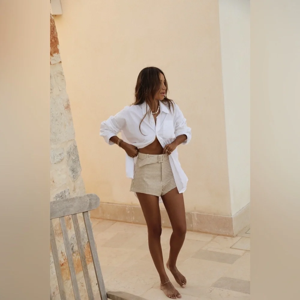 Zara Belted Gingham Shorts XS